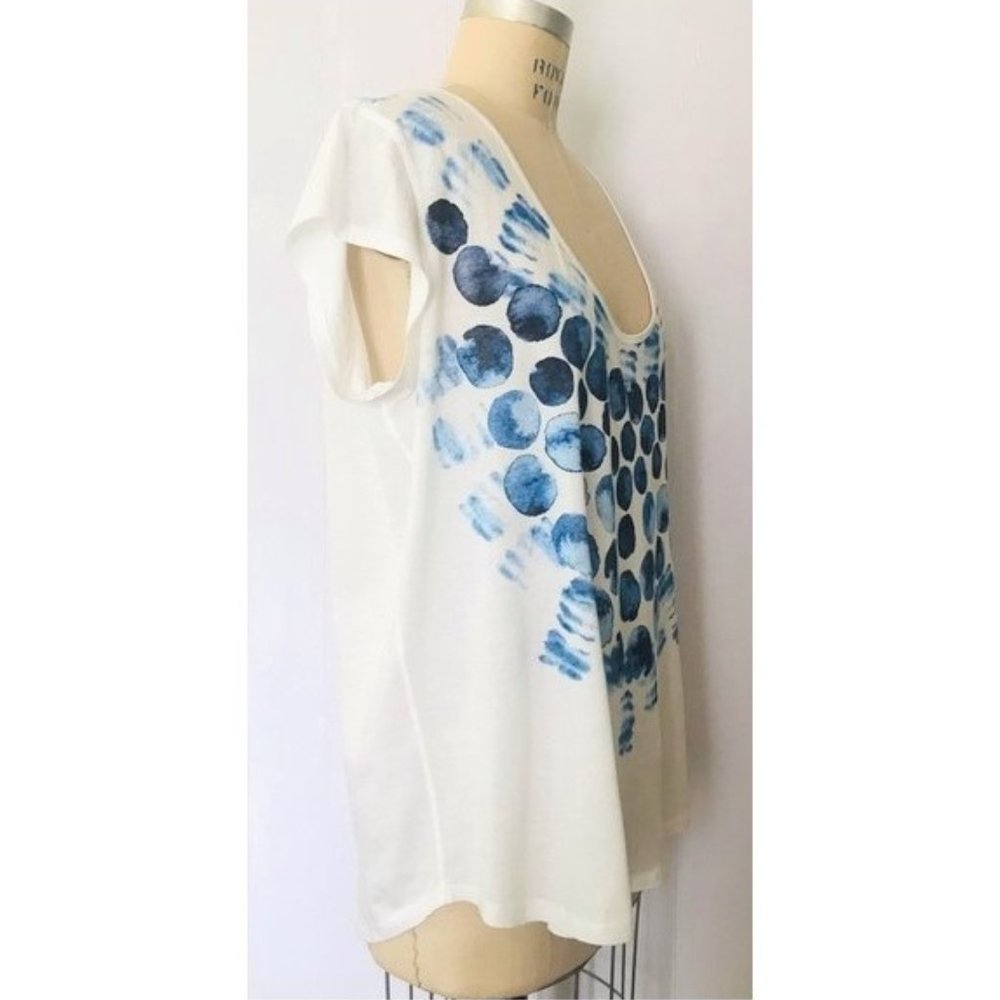 H&M WHITE BLUE WATERCOLOR ABSTRACT BUBBLE SHORT SLEEVE COTTON T-SHIRT XL NWT - Picture 5 of 8